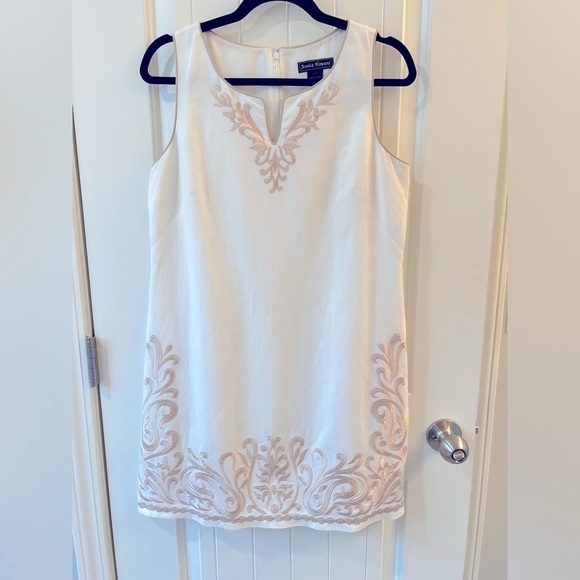 Jessica Howard Linen White Dress with Embroidery Size 8P - Picture 1 of 7